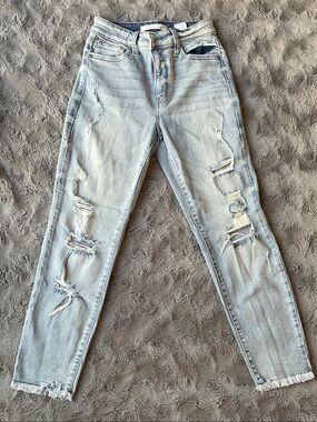 eunina Light Blue Distressed Cropped Jeans